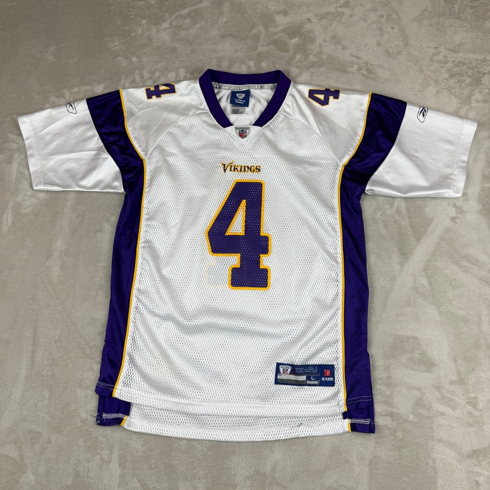 Brett Favre Minnesota Vikings Jersey Kids L (14-16) White #4 On Field Reebok NFL